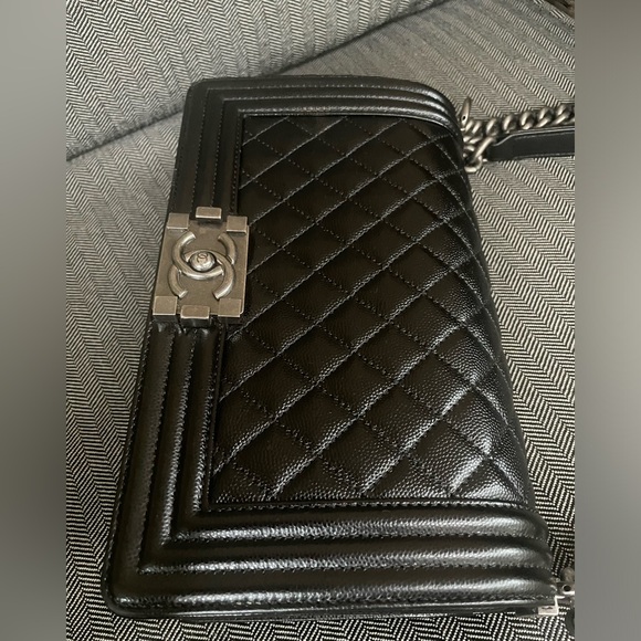 Chanel Boy Bag Black Caviar Silver Ruthenium Hardware  With Card - Picture 8 of 17